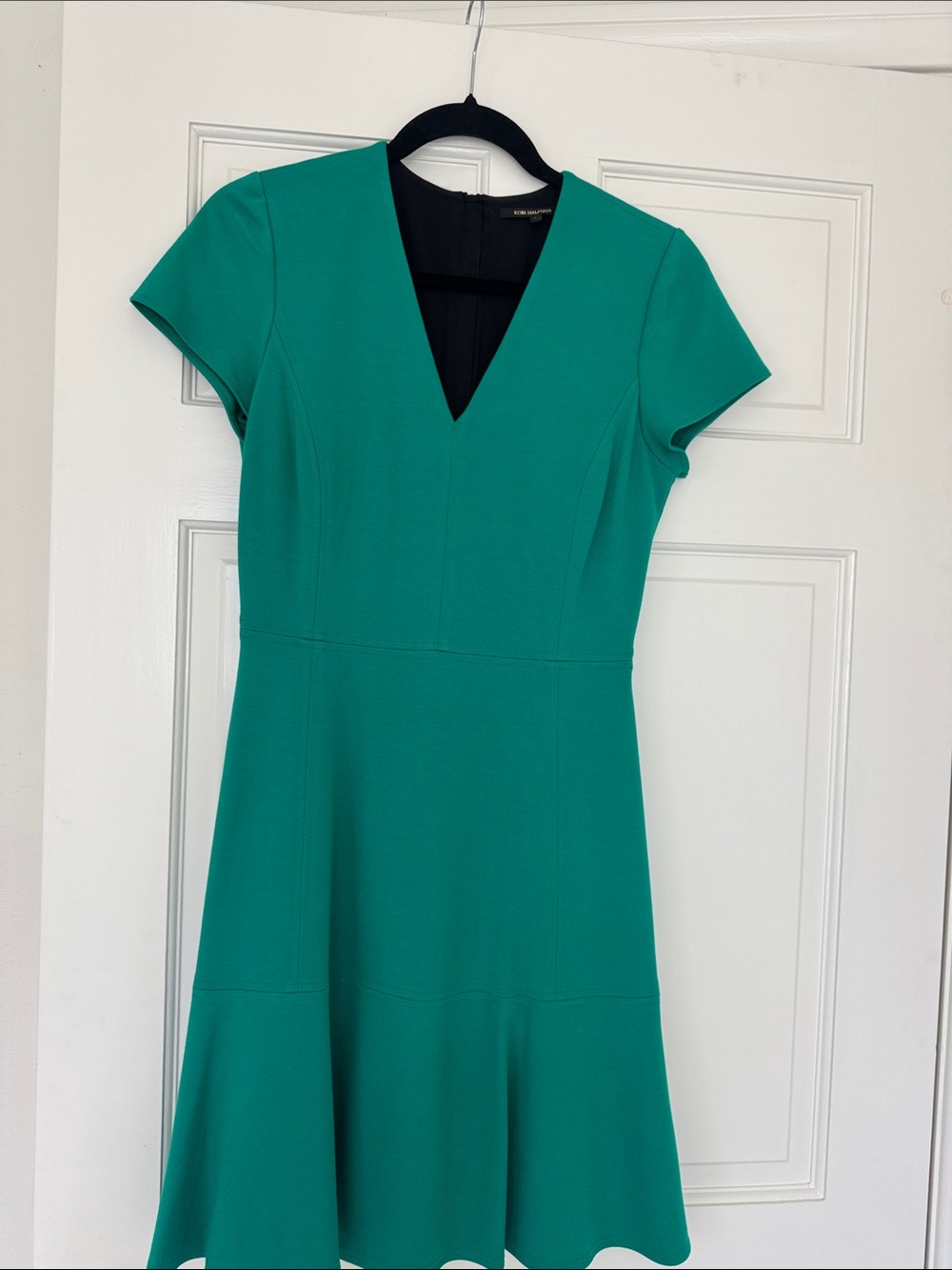Kobi Halperin deep green V-Neck Fit-and-Flare Dress